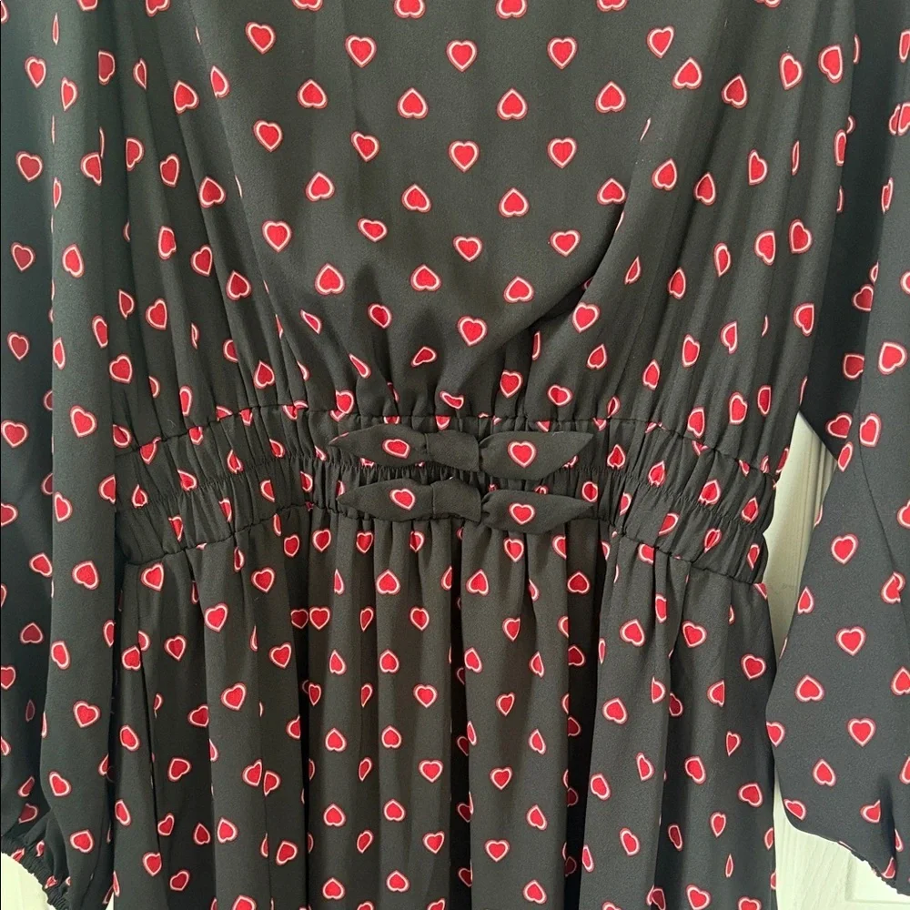 Kate Spade New York Black Red Heart Print Midi Dress Size S NWT